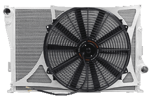 photo of car radiator and it's fan